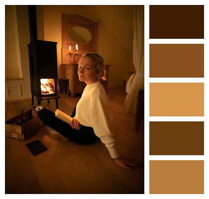 Fireplace Blonde Girl Tile Stove Image